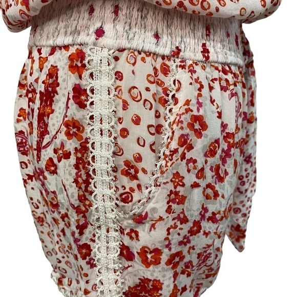 Poupette St Barth Red and White Lightweight Floral Boho Romper Size XS - Picture 6 of 10